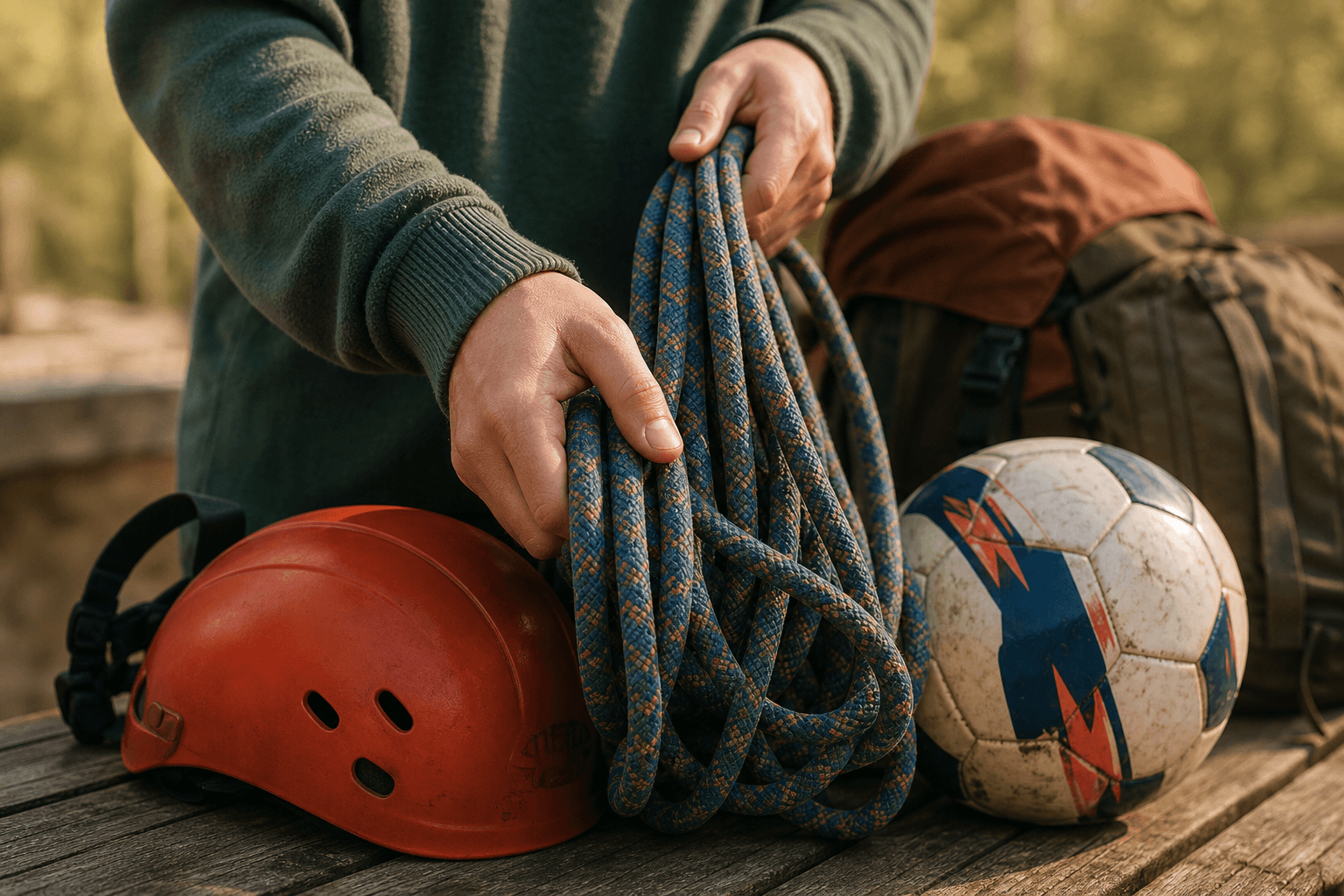 Kletterausrüstung und Ball für gemeinsame Aktivitäten